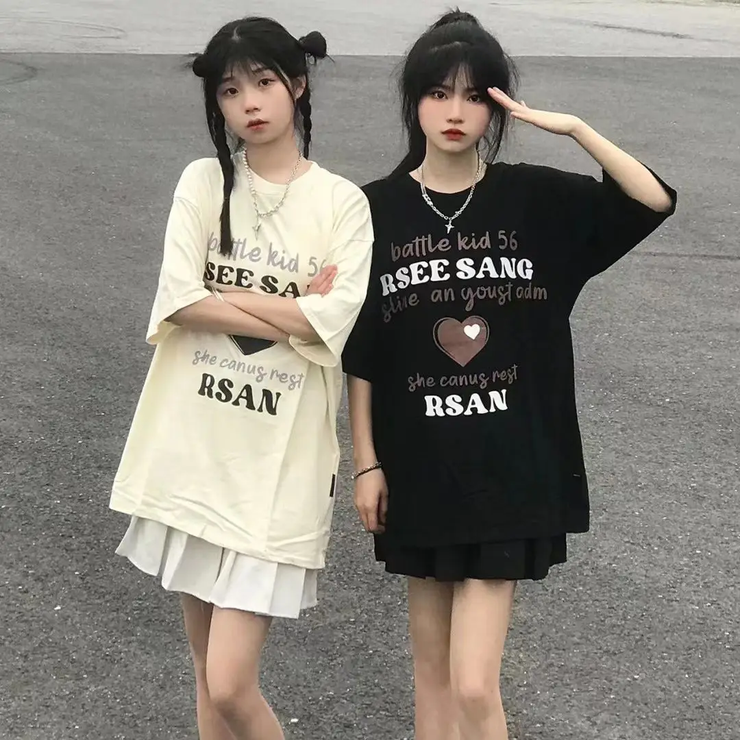 Short Sleeve T-Shirts Womens Oversized Baggy Loose Fit Chic Harajuku Comfortable Cotton Retro Casual Vintage Korean Tops