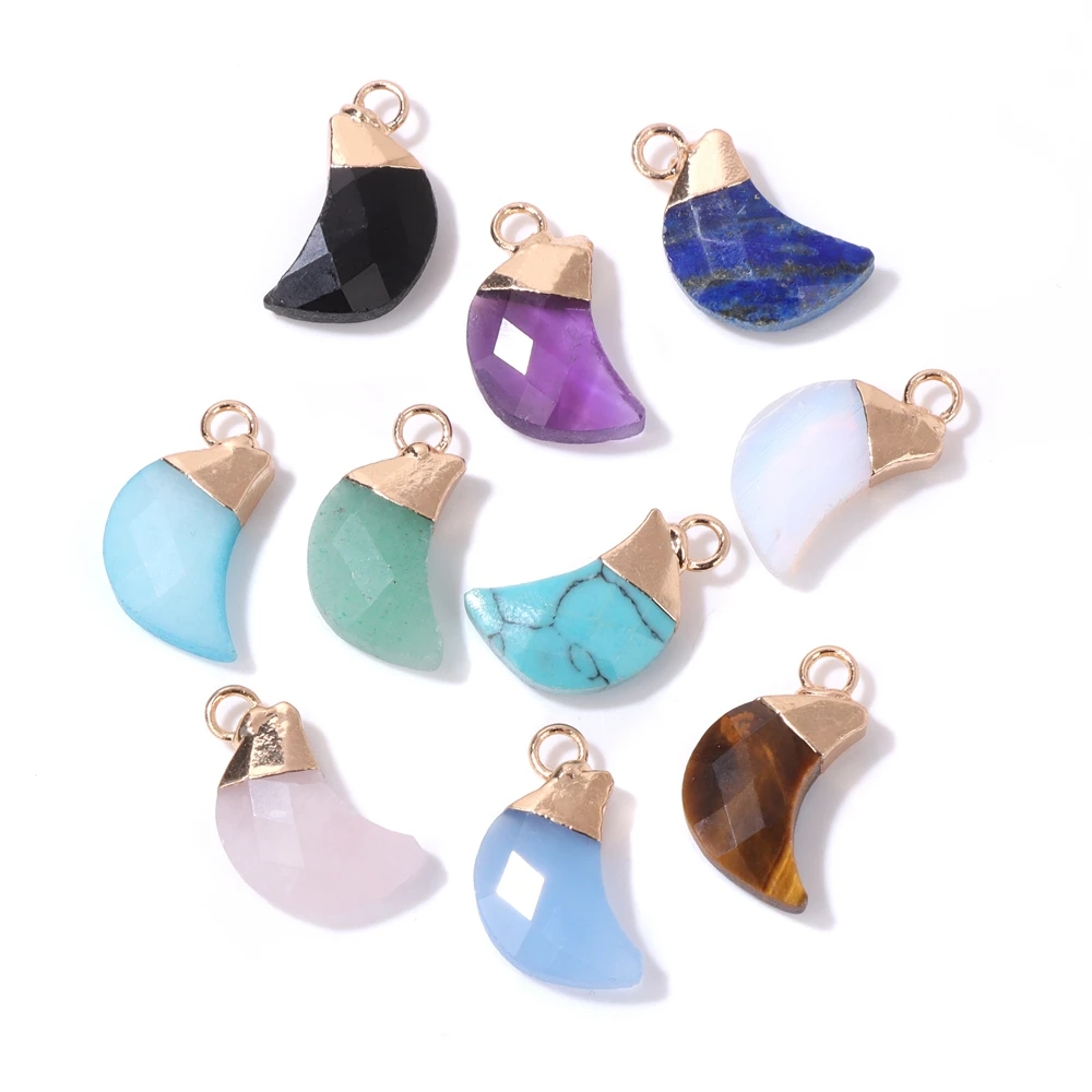 Natural Stone Moon Charm Crystal Quartz Pendants for Jewelry Making Supplies Necklace Diy Accessories 10X20MM Wholesale