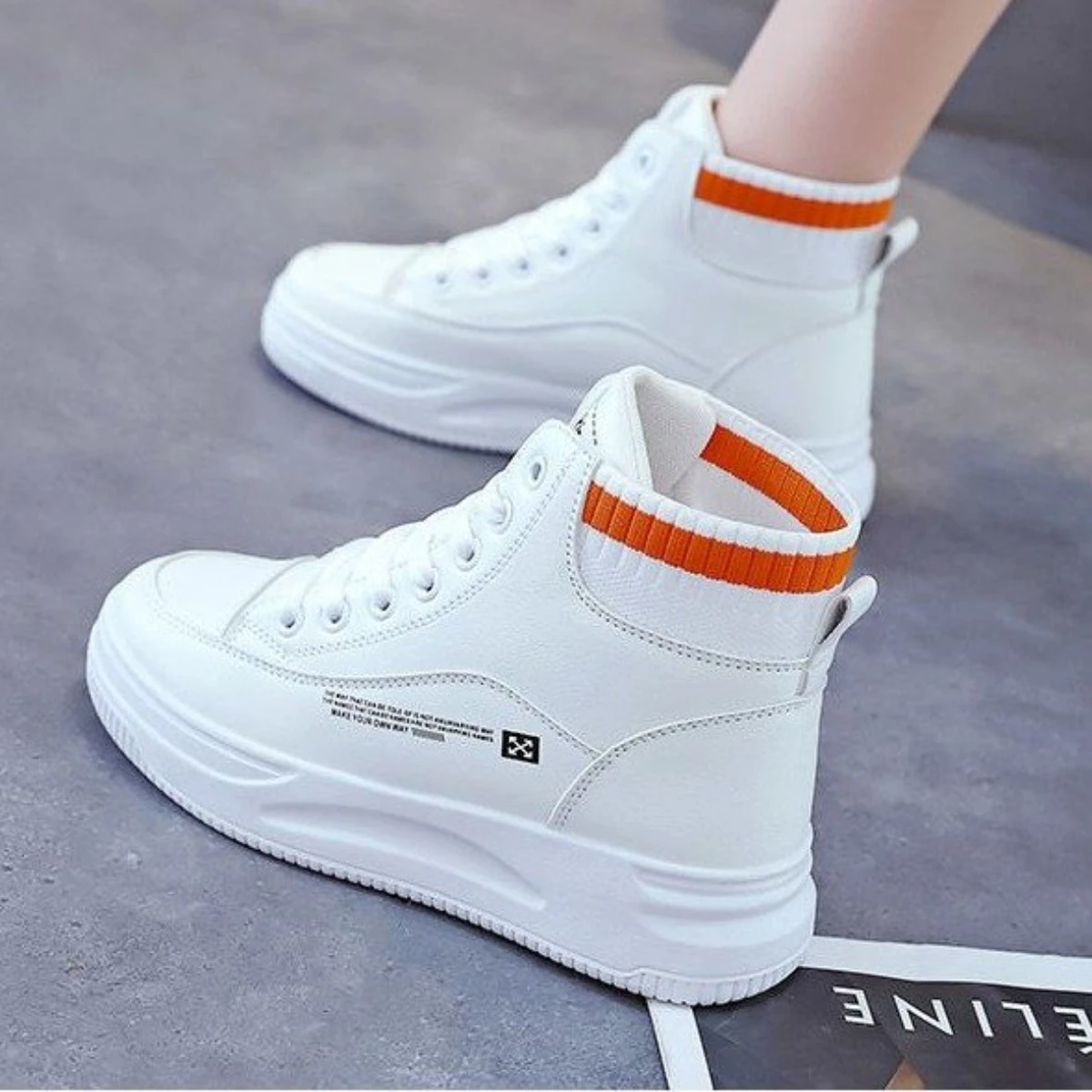 Spring Women Platform Sneakers High Top Fashion Breathable White Sport Shoe PU Leather Tennis for Women Baskets Femme Compensées