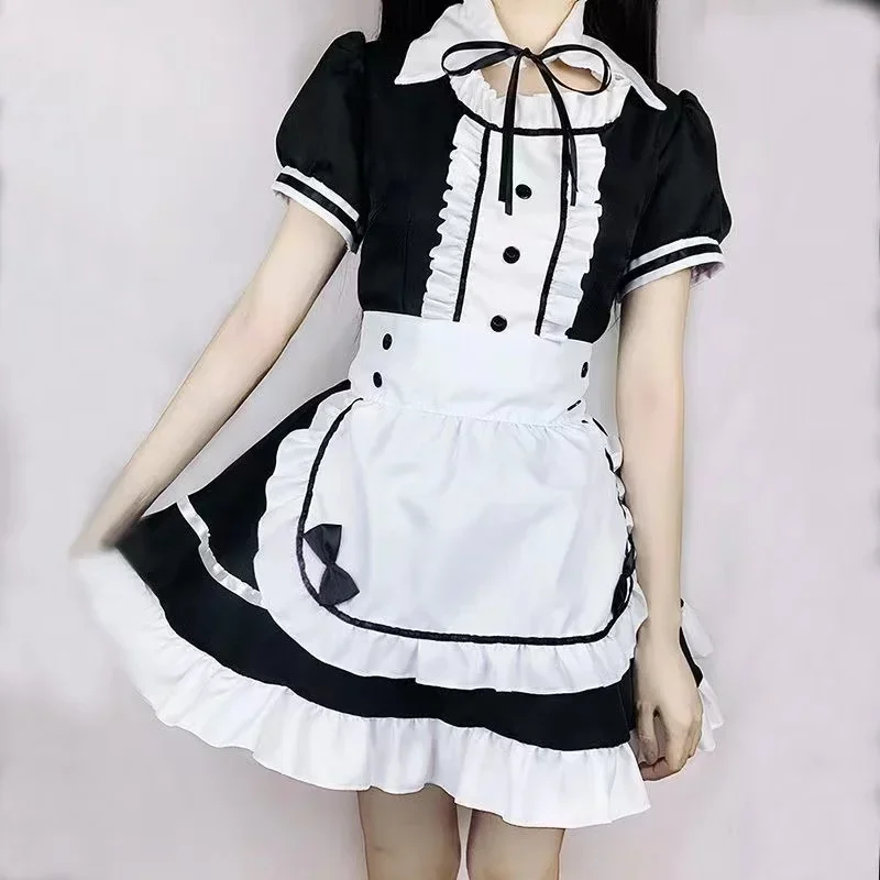 2022 Sexy Lingerie Lolita Meid Cosplay Kostuum Vrouwen Hoofddeksels Schort Nep Kraag Strik Zwarte Jurk Halloween Party Outfit