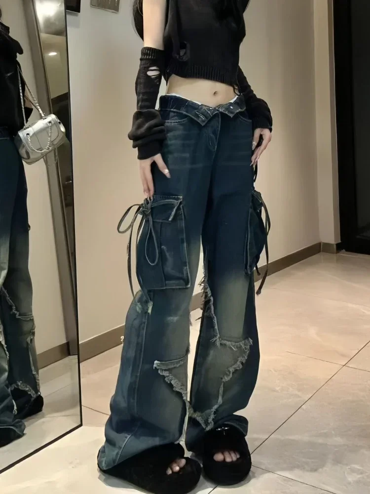 Deeptown-Jean Vintage Y2k pour Femme, Baggy Grunge, Jambes Larges, Denim Harajuku, Mode Rétro Hip Hop Streetwear, Pantalon Esthétique