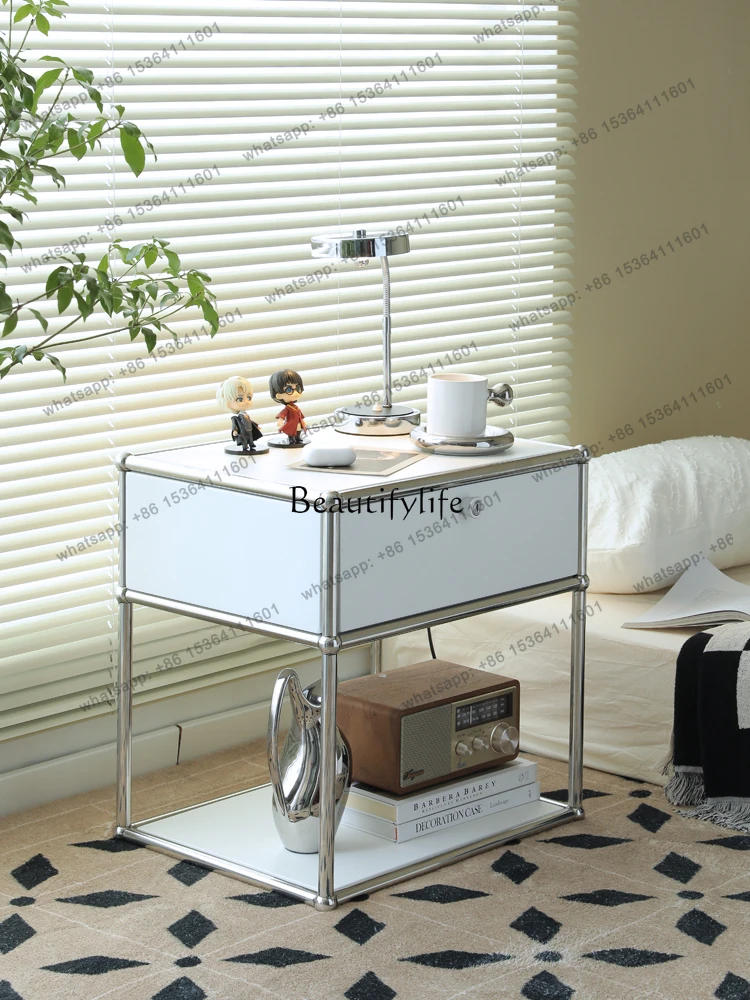 

13Mid-Ancient Bedside Table Simple Modern Light Luxury Storage Rack Stainless Steel Locker