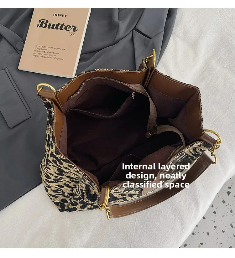 Meistverkaufte Damentasche, Retro-Leopardenmuster, einzelne Achselhöhlen-Umhängetasche, Einkaufstasche mit großer Kapazität, tägliche Handtasche für Frauen beim Einkaufen – Detail 17