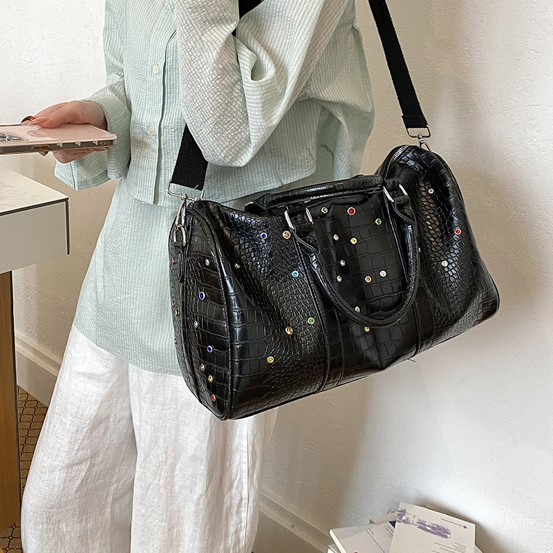 Shining Diamond High Quality PU Leather Travel Handbag Men Women's Large Capacity Business Totes Shoulder Bags Shopping Bag