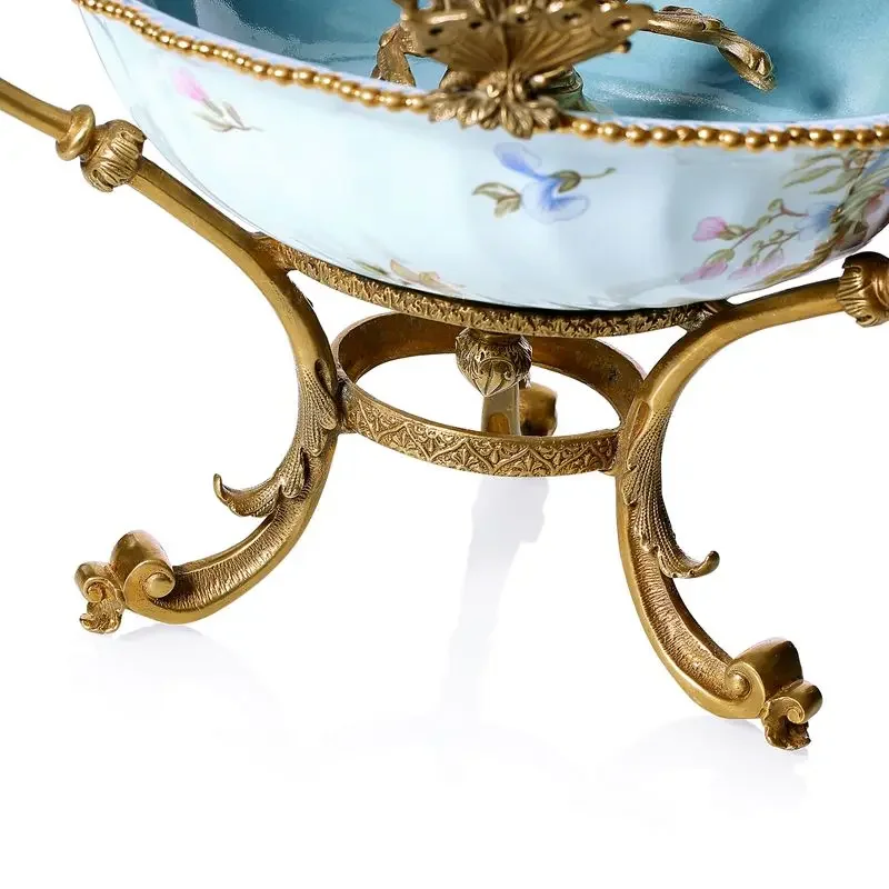 Ceramic with copper decorative three-layer fruit plate European home candy dried fruit plate ornament x83-1619