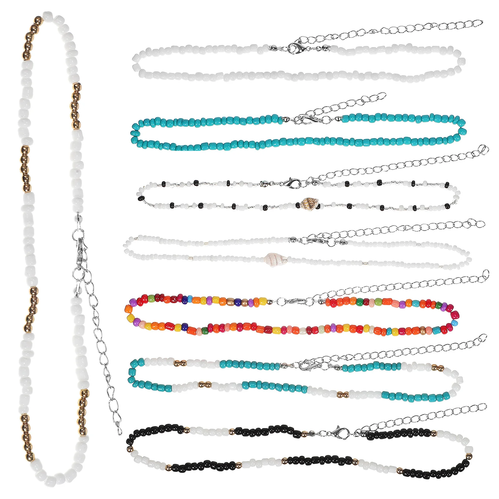 

8 Pcs Bohemian Necklace Beaded Choker for Woman Handmade Antifade Lightweight Extension Chain Design Suitable Daily Beach Party