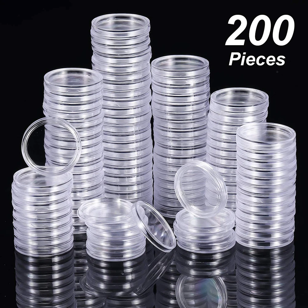 

200pcs 25 Mm Coin Storage Box Holder Capsules Clear Round Plastic Coin Container Case Money Boxes Collectibles Gifts
