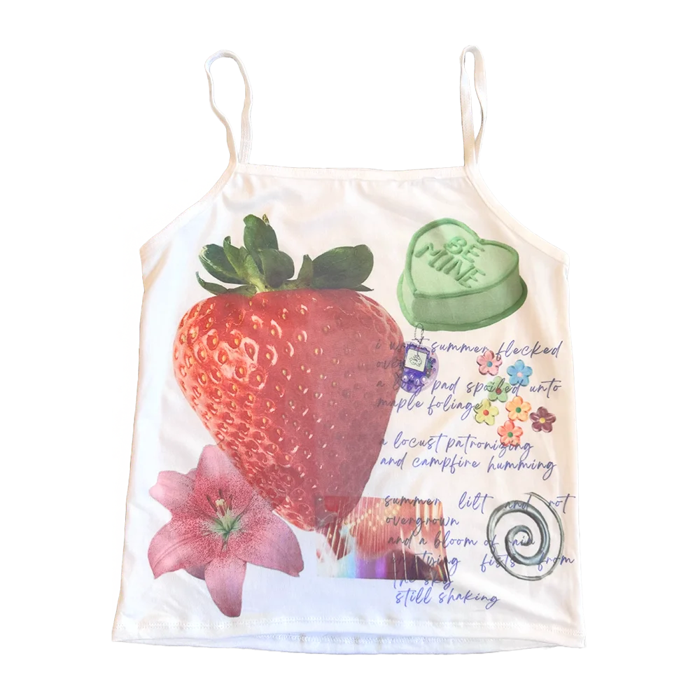 Y2k Style Strawberries Print Sleeveless Tank Tops Casual Women Grunge Crop Tops Harajuku Fashion Vest 2000s Streetwear Emo Girls