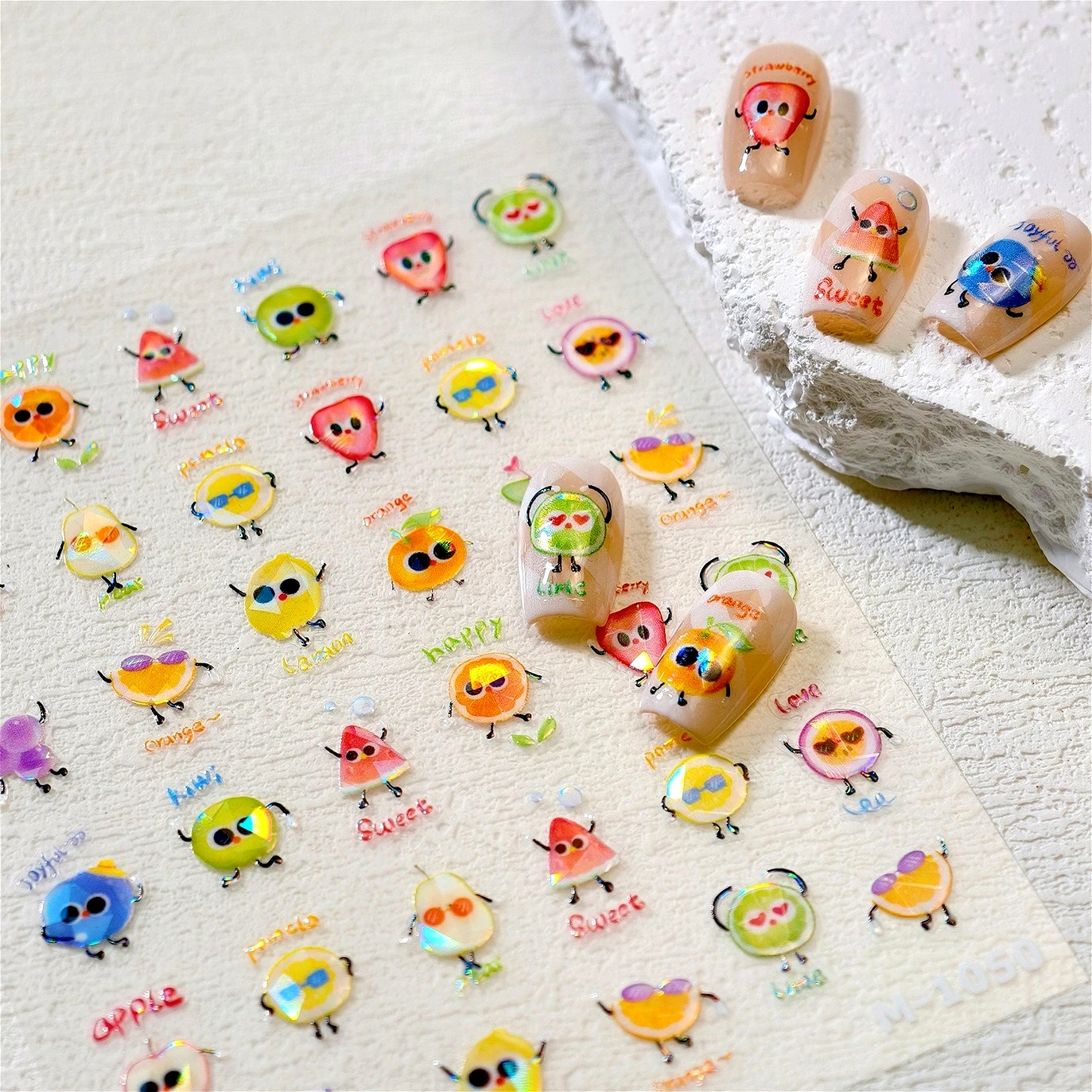

Interesting Joyful Fruits Apple Strawberry Orange Watermelon Grape Lemon Pear Vitamins Colored Nail Art Stickers Manicure Decals