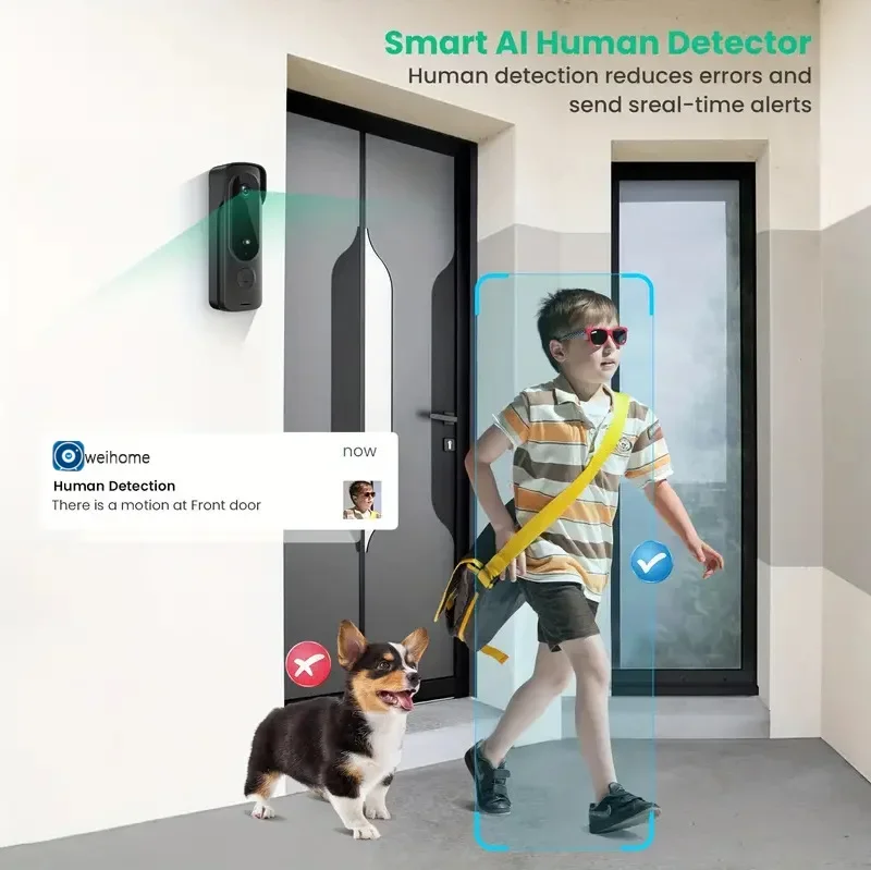 Imagem -03 - Câmera de Campainha Inteligente sem Fio Visão Noturna Áudio Bidirecional Detector de Movimento Pir Função de Mudança de Voz Gravação 1080p