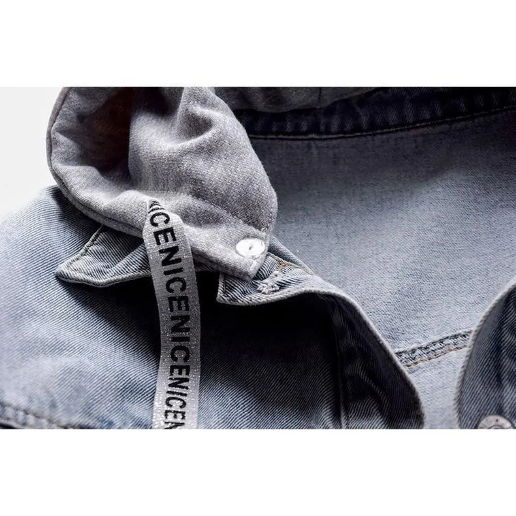 

Women's Loose Fit Hooded Jacket Denim Short Outwear Korean Style Spring Autumn Large Flap Pocket Versatile Top