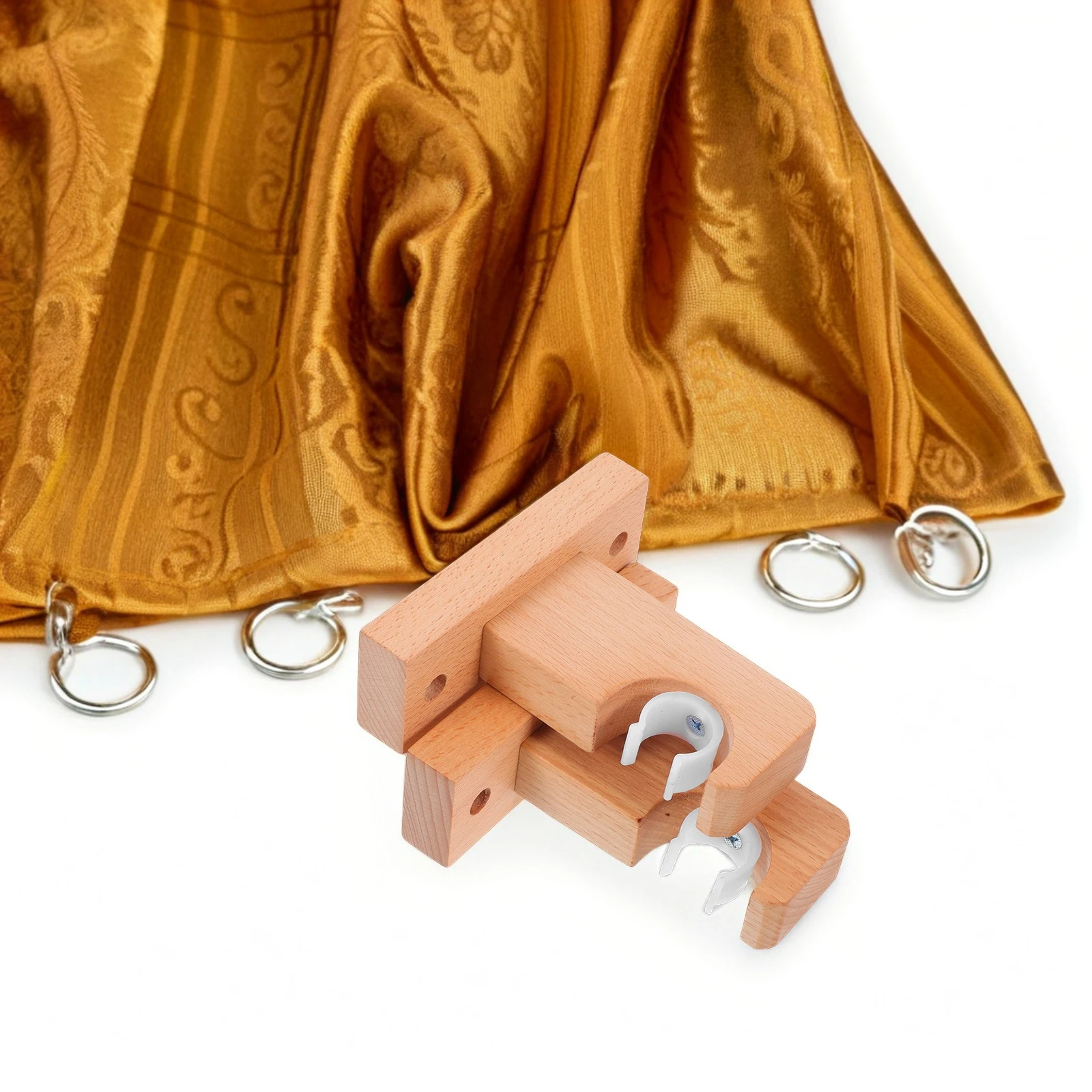 

2pcs Curtain Rod Brackets Heavy Duty Wooden Support for Kitchen Bedroom Living Room Curtains Wall Mount Beige Hardware