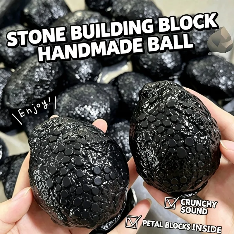 Black Stone Textured Block Filling Noise Sound Toy Rough Rock Shape ASMR Crunchy Sensory Play for ADHD Calming Decompression Toy