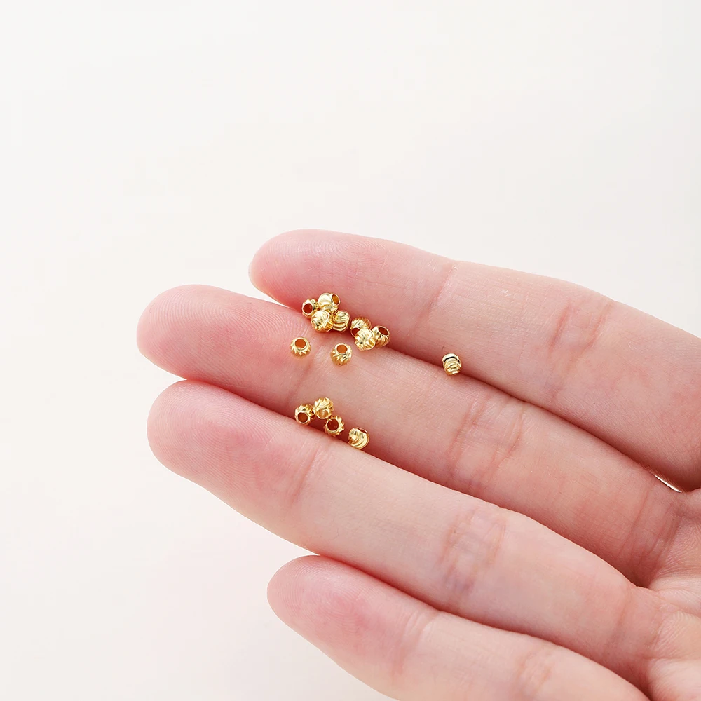 20 teile/los 18K Gold Überzogene Streifen Schnitzen Perlen Ohrring Halskette Blume Lose Spacer Perlen Für DIY Schmuck Machen Großhandel Erkenntnisse – Detail 9