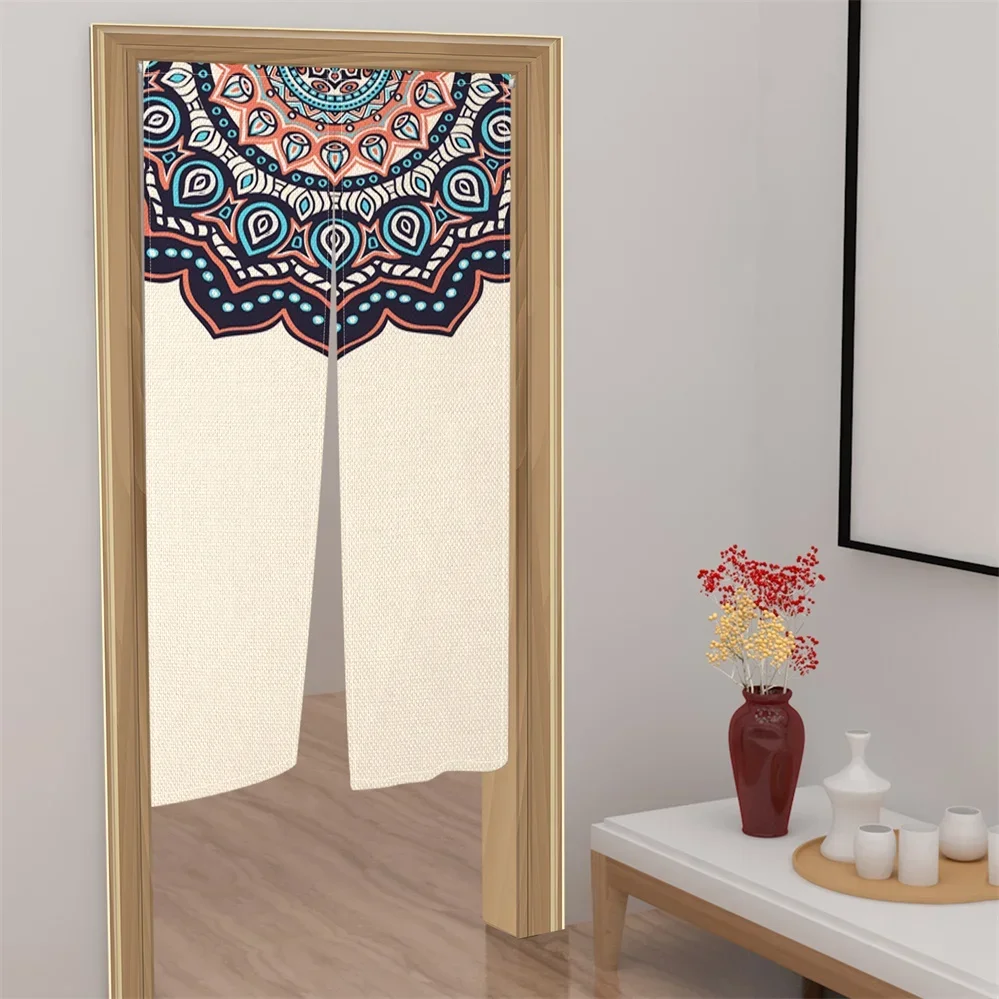 Mandala Printed Japanese Door Curtain Partition Boho Kitchen Doorway Bedroom Drapes Restaurant Decor Noren Hanging Half-Curtain