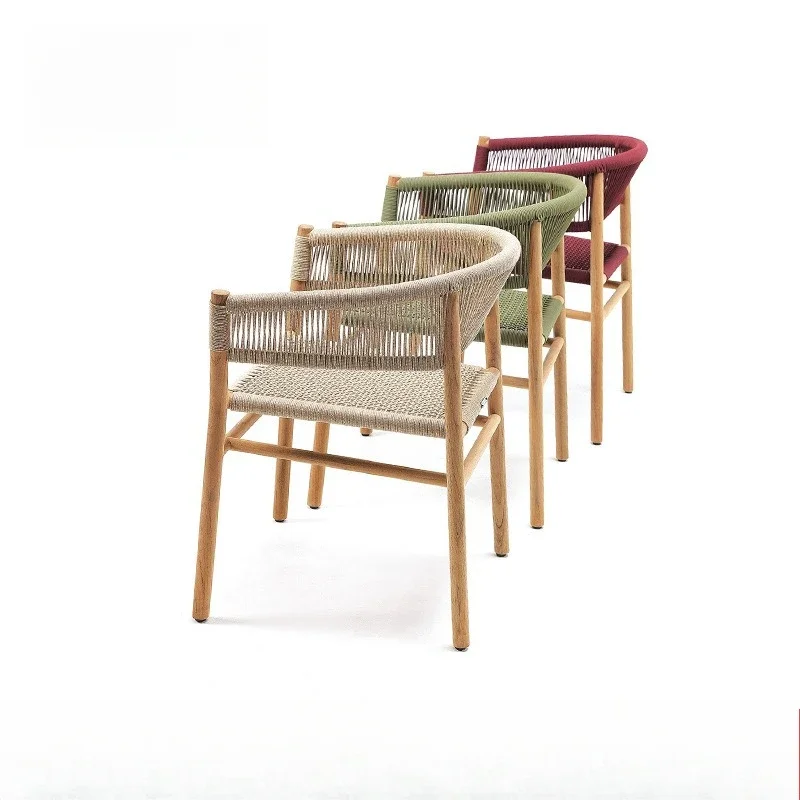 Nordic outdoor teak rattan tables and chairs, villa courtyard balcony outdoor webbing chairs, homestay single chairs