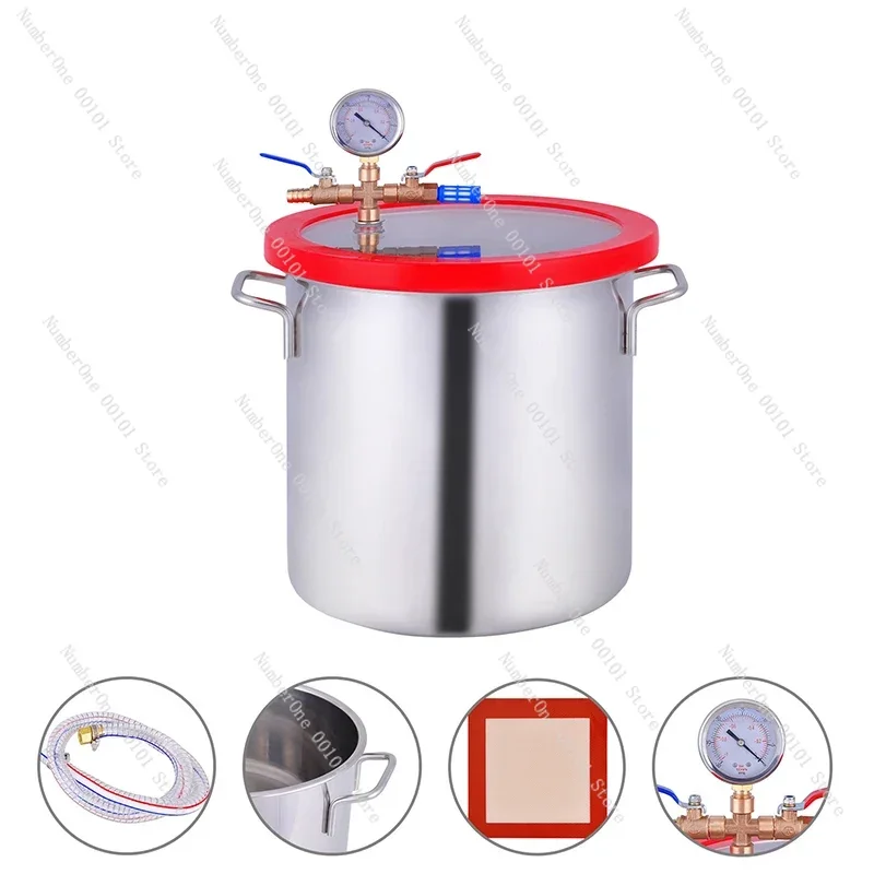 

3 Gallon 12L Stainless Steel Vacuum Degassing Chamber Vacuum Defoaming Barrel For Silicone Resin AB Adhesive 25x25CM Acrylic Lid