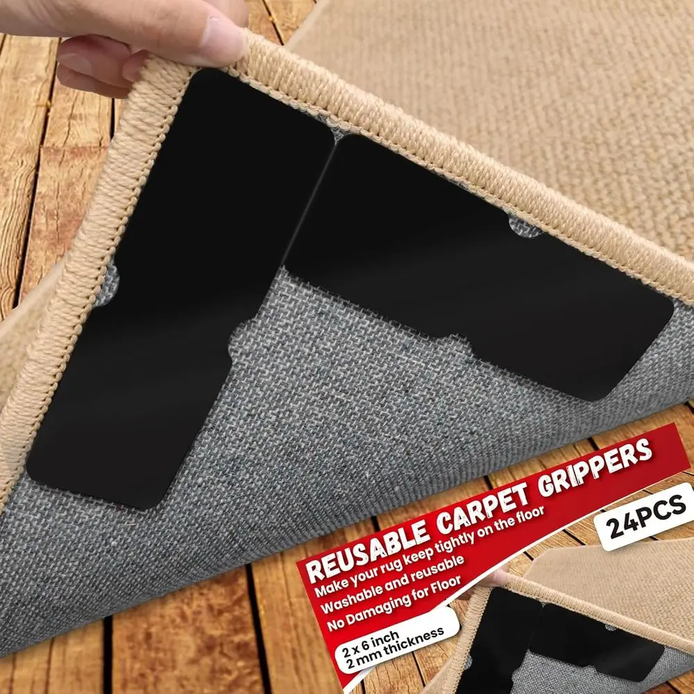 Rug Carpet Non Slip Grippers, Reusable Tape Pads, No Damaging Hardwood Floors, Strong Hold Stickers Area Rugs, Removable, 8Pcs
