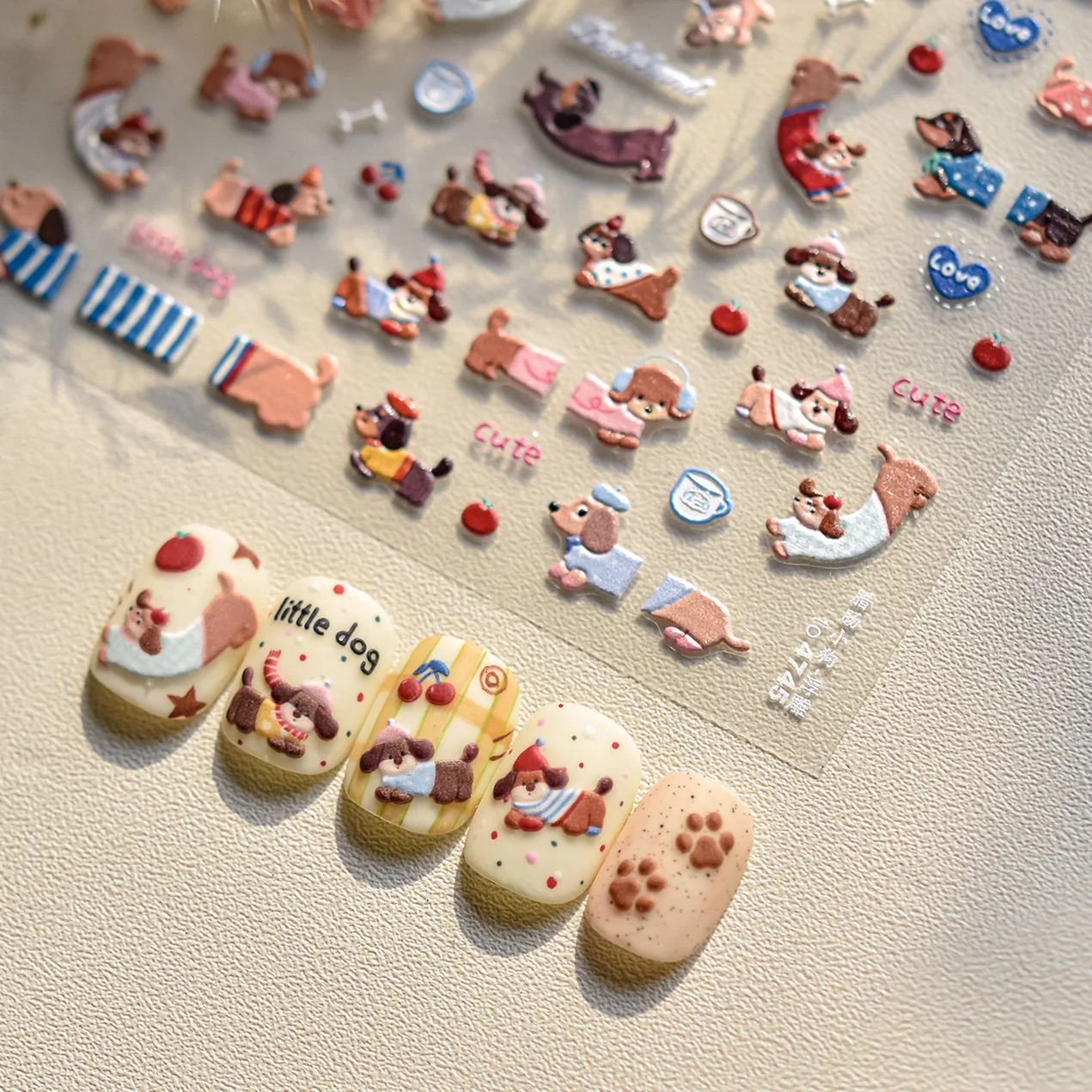 

Cute Kawaii Sausage Puppy Nail Art Stickers 5D Relief Self Adhesive Cartoon Small Dog Decals Nail DIY Decortion Accessories