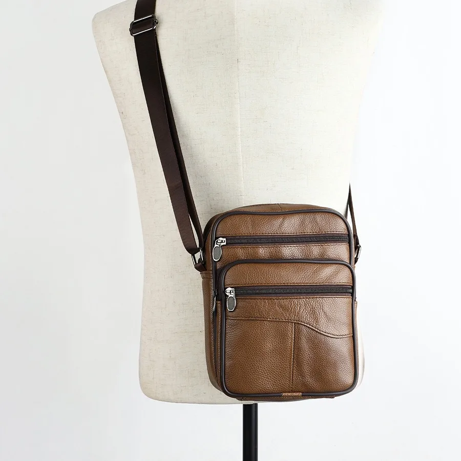 Men's genuine leather single-shoulder backpack, large-capacity, multi-pocket, multi-functional crossbody square travel bag