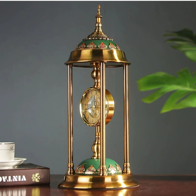 American Metal Retro Table Clock Quiet Movement Decorative Clock for Living Room  Bedroom Time