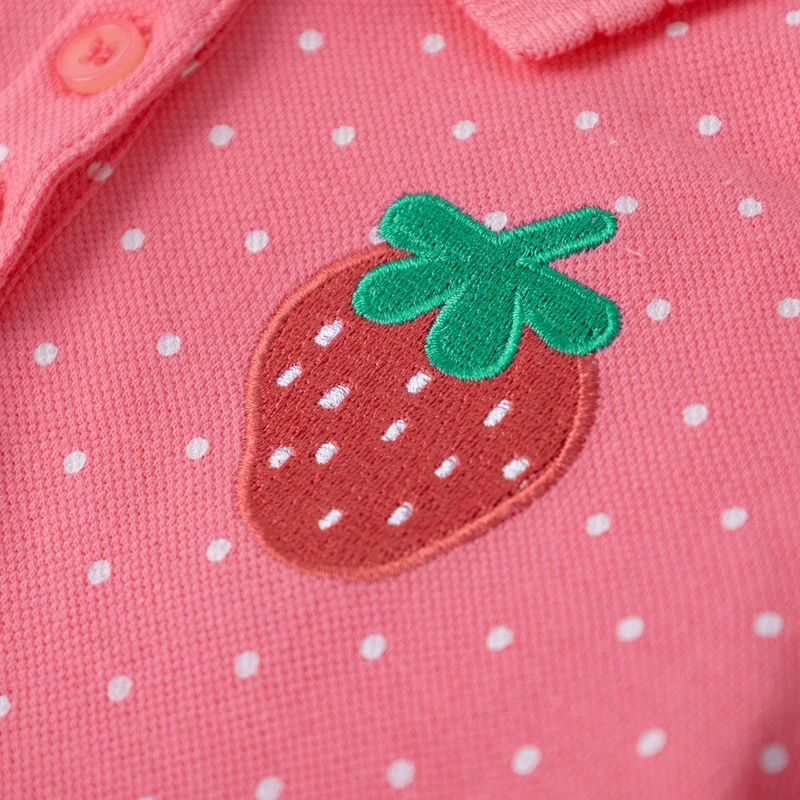 Little maven Summer Girls Clothes Strawberry Appliques Lovely Kids Girls Causal Polo Dresses for Girls Turn-Down Collar Dress