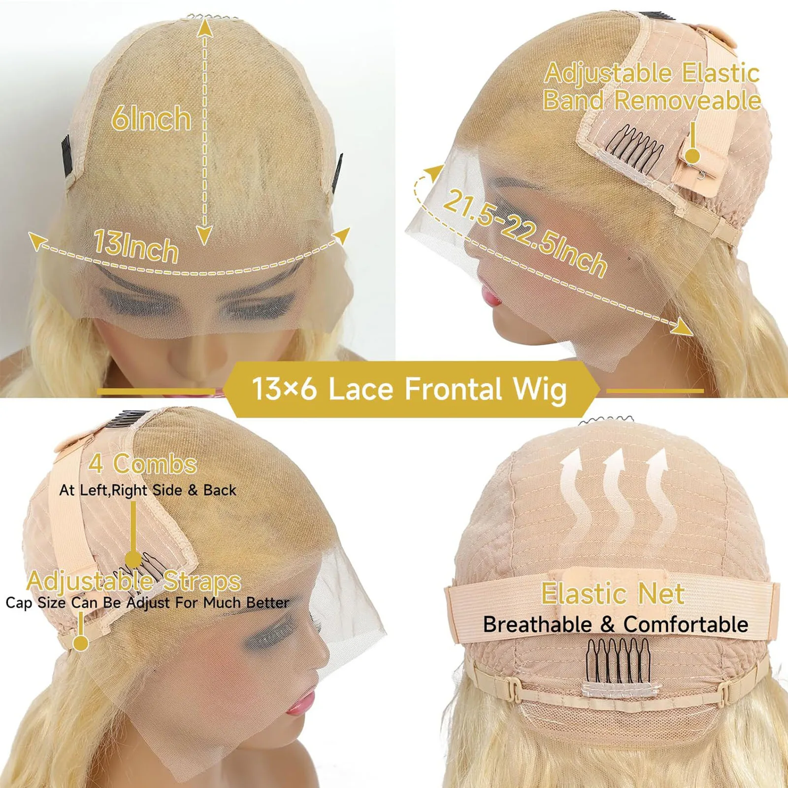 13x4 13x6 Full Frontal Lace 613 Blonde Colored Bone Straight Human Hair Wigs Lace Front Wigs For Women 34 36Inch 100% Human Hair image 4