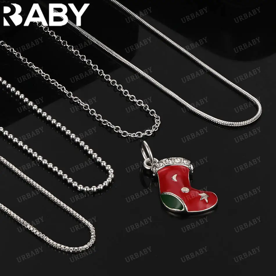 

URBABY 40-75cm 925 Sterling Silver Christmas Stockings Pendant Necklace For Women Men Charm Trend Birthday Gifts Fashion Party