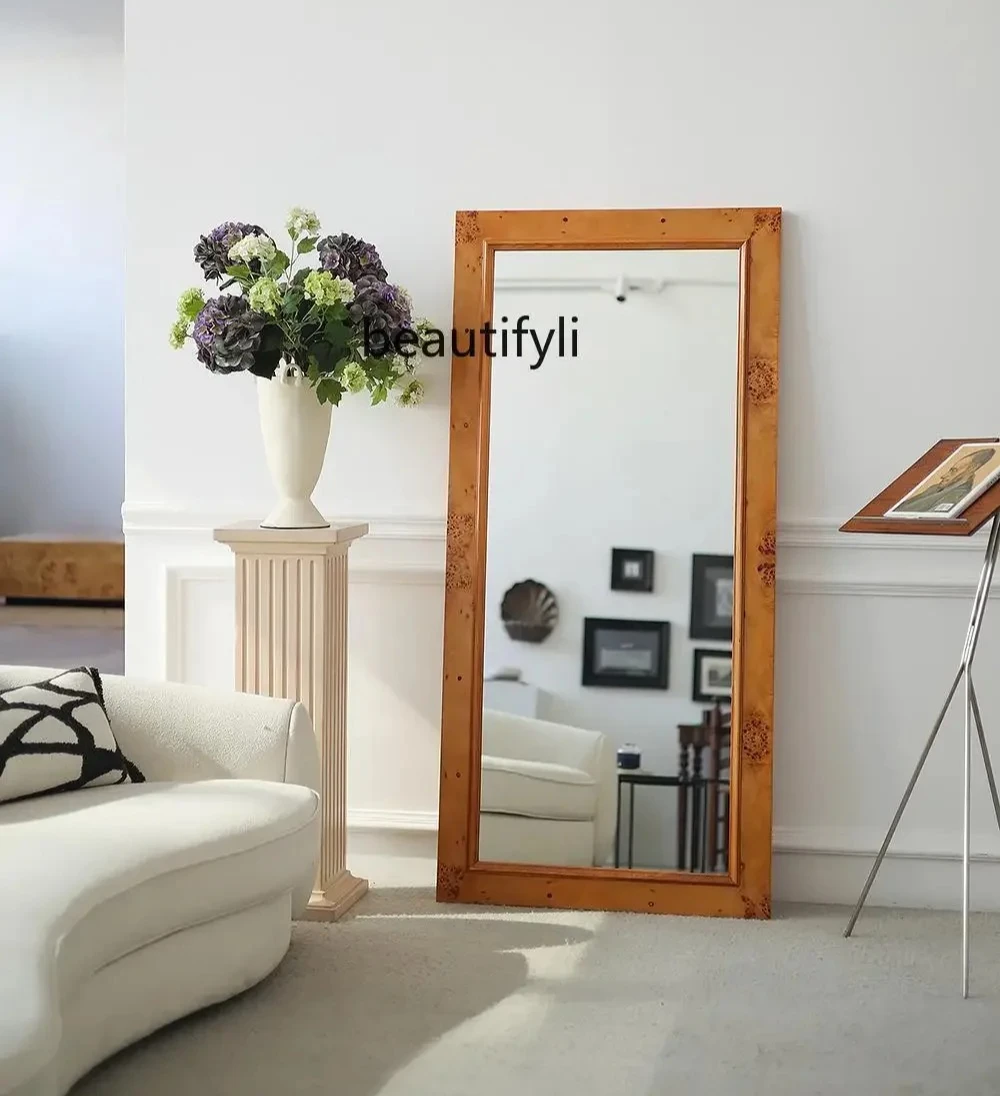 

Full-body mirror Solid wood can be hung in the antique entrance Cloakroom Floor-to-ceiling dressing mirror