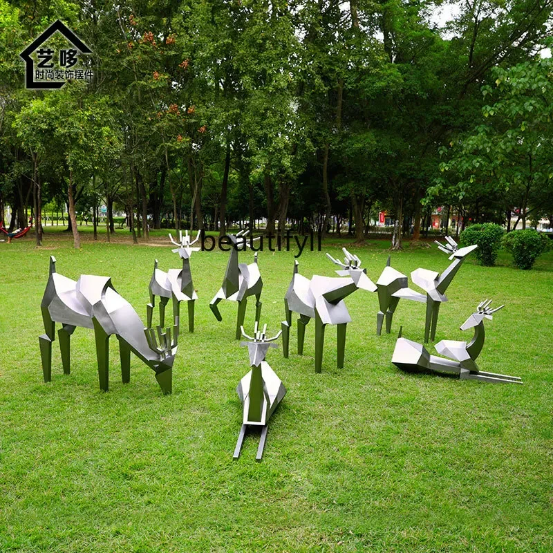 Geometric Deer Decoration Hotel Hall Soft Decoration Outdoor Courtyard Landscape Large Floor Sculpture