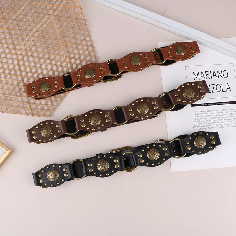 Y2K PU Vintage Belt Holiday Bohemian Metal Sashes Women Adjustable Streetwear Belt Harajuku Aesthetic Belt