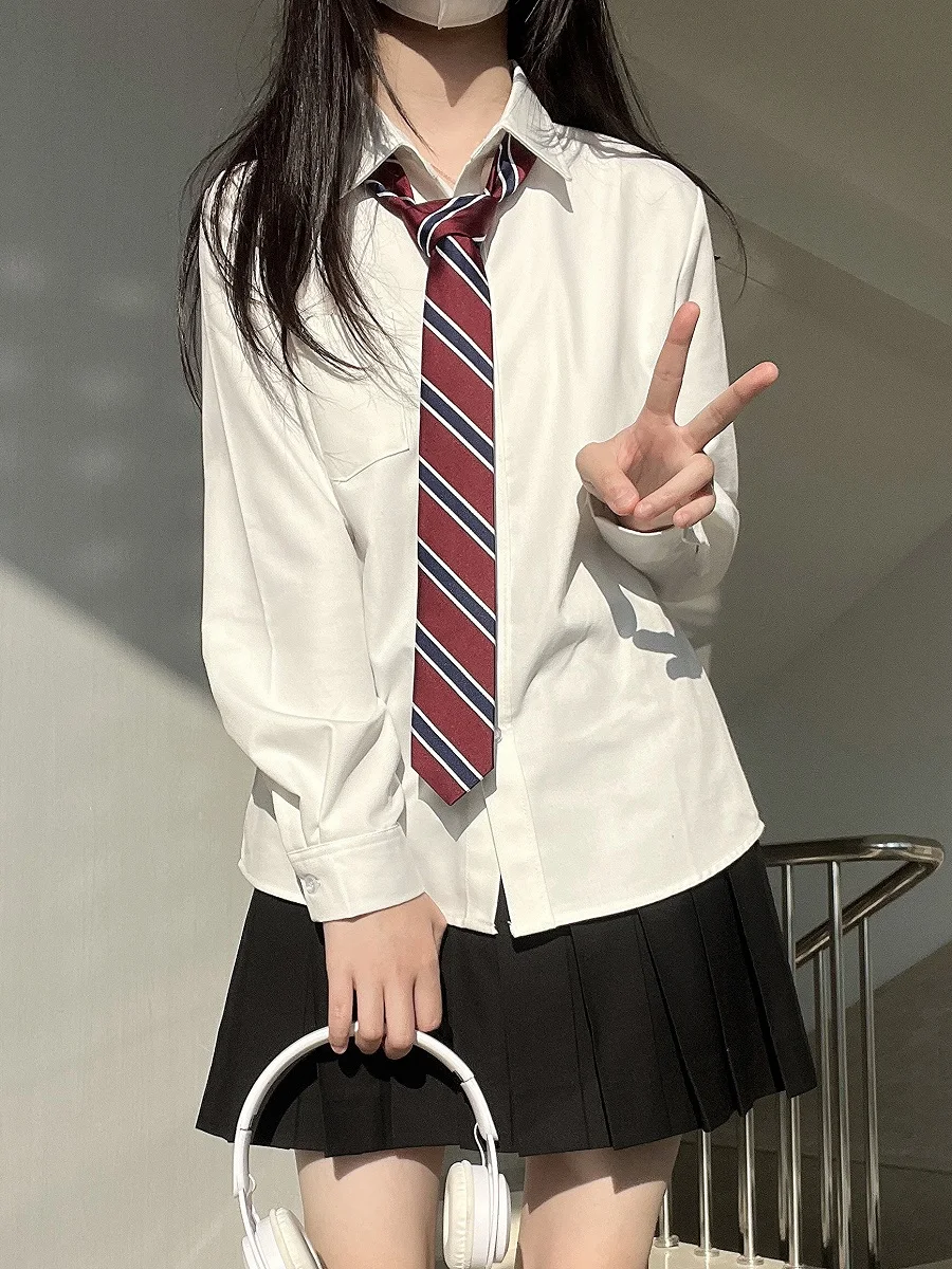 Spring And Autumn Jk Shirt Long Sleeve Short Basic Uniform Suit College Style Inner Jacket Anti-wrinkle White Top For Women