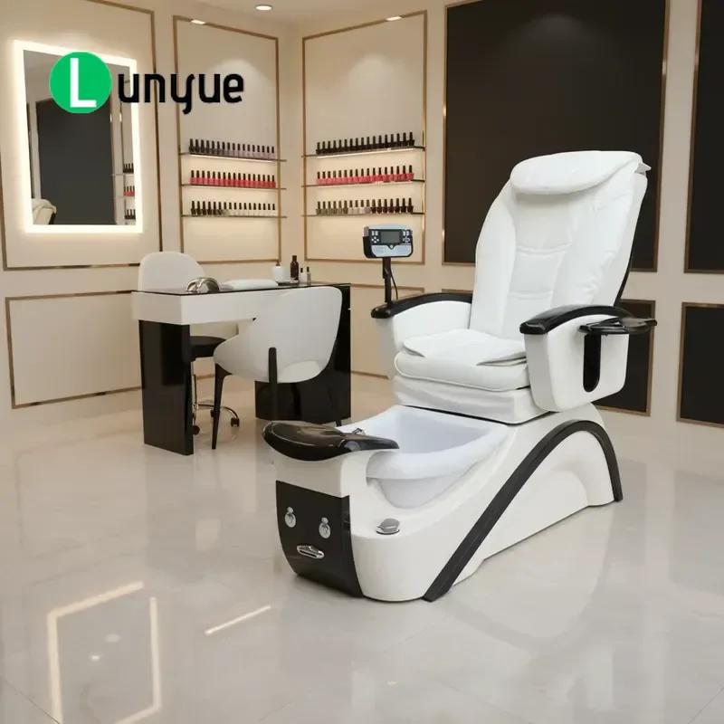 Modern White Pedicure Chair Tubeless Whirlpool Magnetic Jet Foot Spa Massage Furniture with Drainage System for Nail