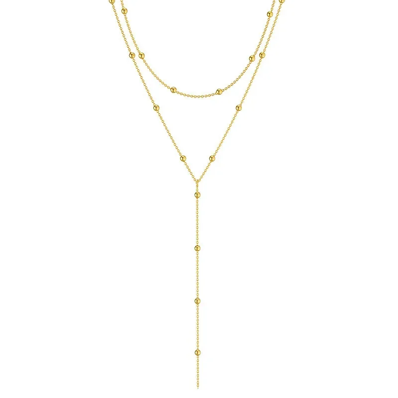 Colar lariat banhado a ouro para mulheres, gargantilha com pingente de gota dupla, presentes da moda