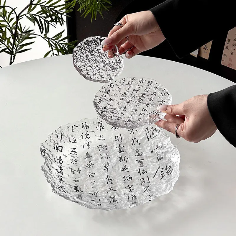 LMM New Chinese Shabby Room Ming Calligraphy Glacier Plate Household Fruit Plate Dessert Tray
