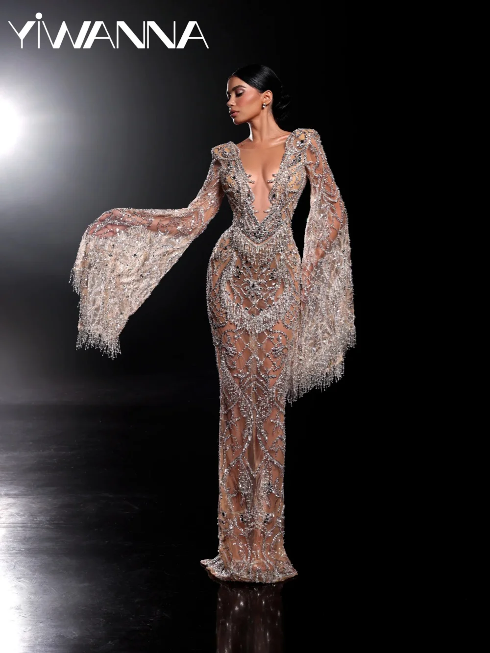 

Вечернее платье с серебряной вышивкой и кристаллами, иллюзия, v-образный вырез, прямое длинное свадебное платье, новые великолепные платья для выпускного вечера по индивидуальному заказу