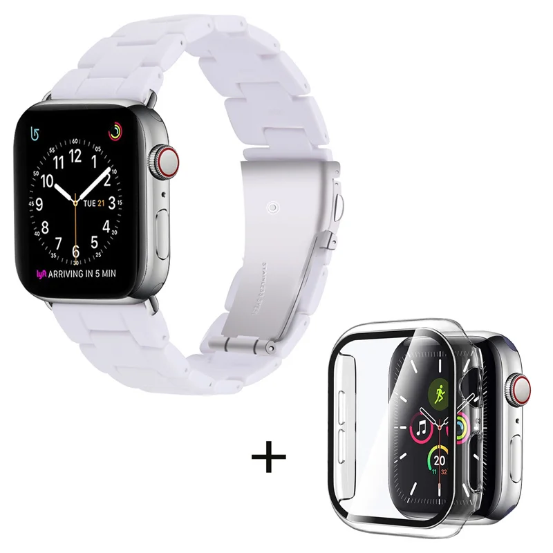 

For Apple Watch Series 3 / 2 / 1 42mm Smart Watch Strap 3 Beads Resin Replacement Wrist Band with Transparent Watch Case - White