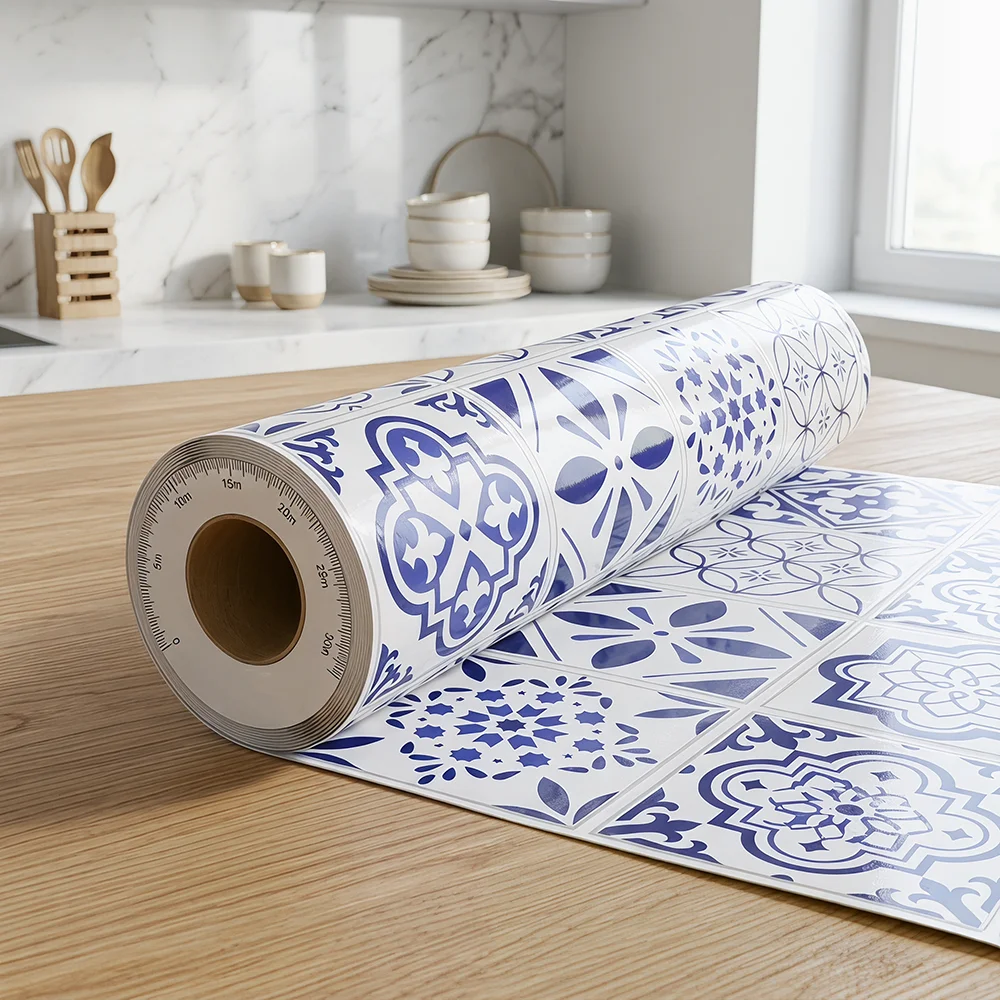 Blue White Portuguese Azulejo Tile Contact Paper Peel & Stick Waterproof Wallpaper for Kitchen Backsplash Bathroom Cabinet Decor