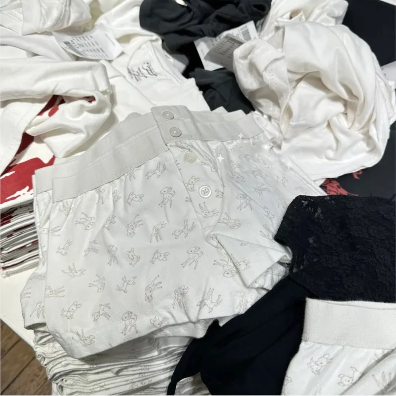 Cute Litter Deer Print Homewear Women Shorts Fashion Three Button Tight Casual Summer Shorts 2024 New Slim Y2K Street Trouser