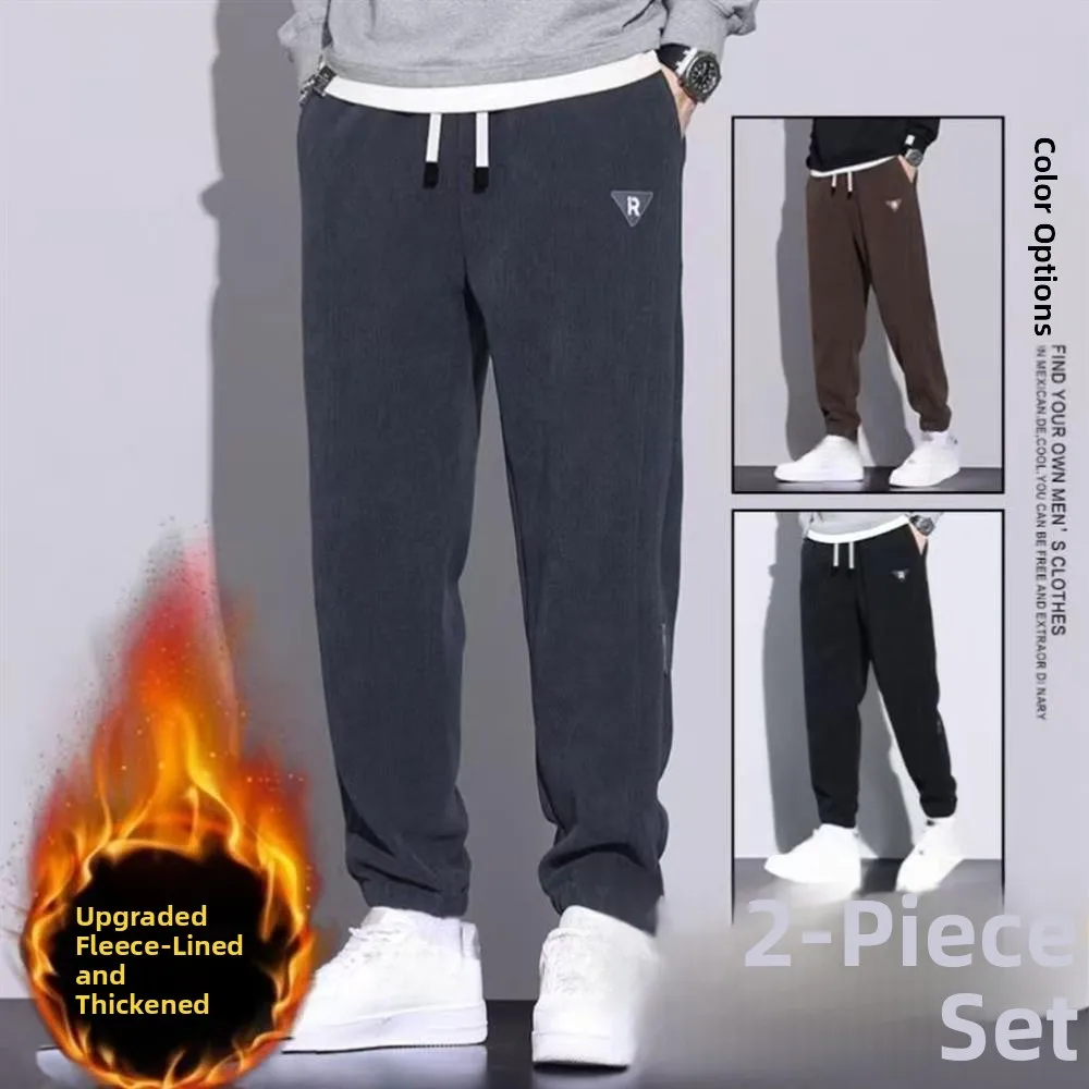 

Мужские повседневные брюки на подкладке, спортивная рабочая одежда, большой размер, вельветовые осенне-зимние свободные спортивные штаны с эластичной резинкой на талии