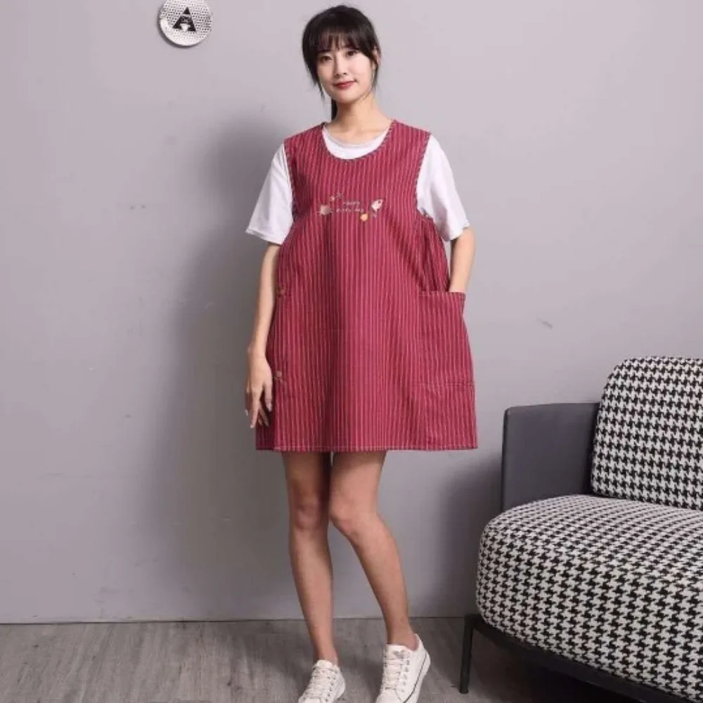 Delantales sin mangas a rayas a prueba de aceite, delantales para hornear transpirables resistentes a la suciedad, delantales de cocina de moda con hebilla de apertura lateral