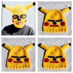 Pokemon Pikachu Handmade Funny novità Anime Cartoon Animal Knitted Hat Mask Beanie Halloween Party Birthday Cool Gift