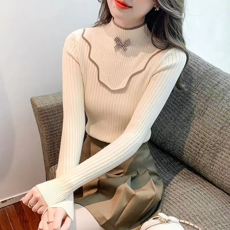 

Womens Sweaters Spring Autumn Half High Neck Knitted Pullovers Bottoming Shirt Regular Fit Fashion Jumper Solid Sweater T208