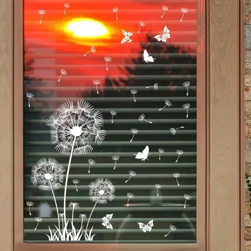 New Christmas Party Electrostatic Wall Sticker White Dandelion Butterfly Double Sided Glass Window Decor Supplies