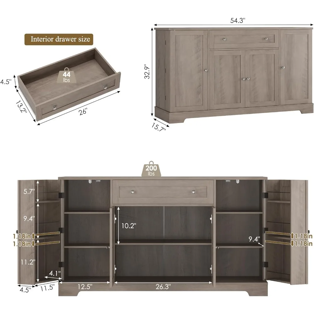 خزانة بوفيه مقاس 54 بوصة مع مساحة تخزين، وخزانة جانبية للمطبخ الحديث مع درج، ومحطة بار قهوة خشبية مع أرفف قابلة للتعديل #2