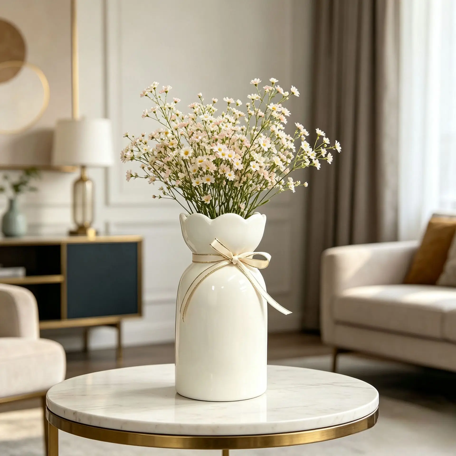 Minimalist White Ceramic Flower Vase Nordic Ins Style High-end Home Living Room Tabletop Decor