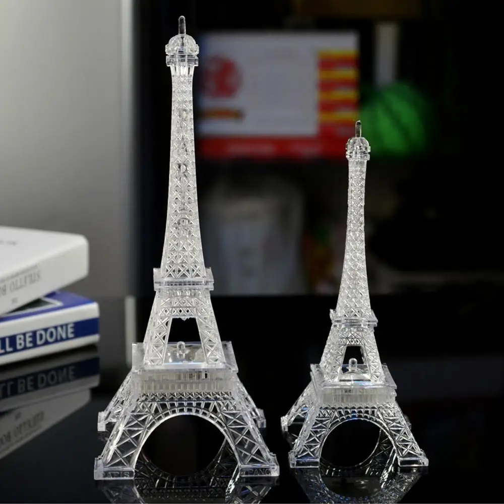 Mini Eiffel Tower LED Color Changing Night Light Paris Figurines Miniatures Home Bedroom Party Lamp Room Decor Statue Acrylic