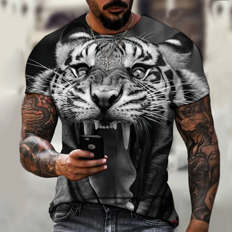 2022 Brand Men’s Shirt, Round Neck T-shirt, 3D Printing, Animal Tiger, Ferocious Fashion Trend, Summer New Style, Oversize