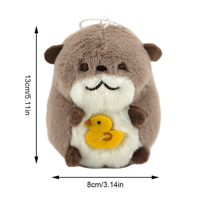 Cute Soft Plush Animal Keychain para crianças, lontra, segurar peixes, pingente, acessórios de mochila, brinquedos do bebê, pequeno presente, 1pc