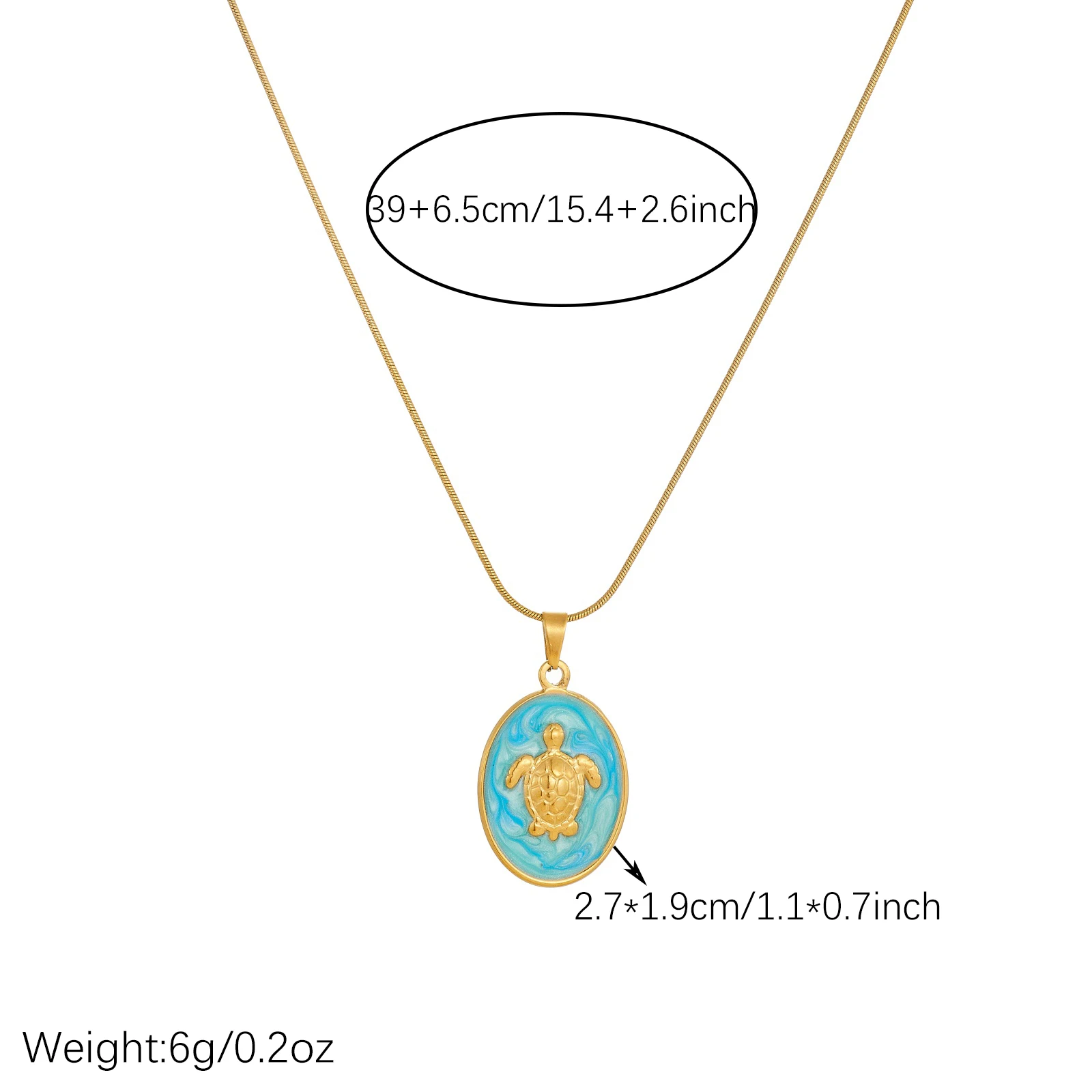 DIEYURO 316L Stainless Steel Blue Enamel Oval Inlay Sea Turtles Ocean Pendant Necklace Women Vacation Neck Chain Jewelry Gift view 2